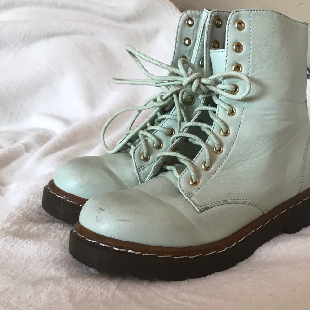 Mint colored combat boots